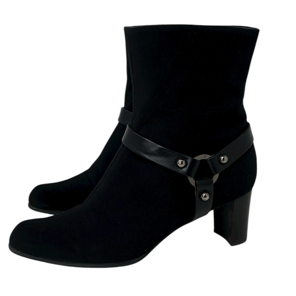 Stuart Weitzman Black Ankle Boots Heeled Harness Booties Fabric Size 10